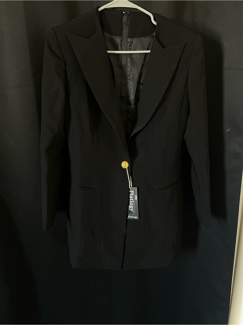 Black Single-Button Longline Blazer